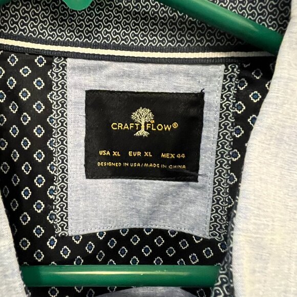 Craft + Flow Blue Multi-Print Short Sleeve Button-down XL - Picture 2 of 7